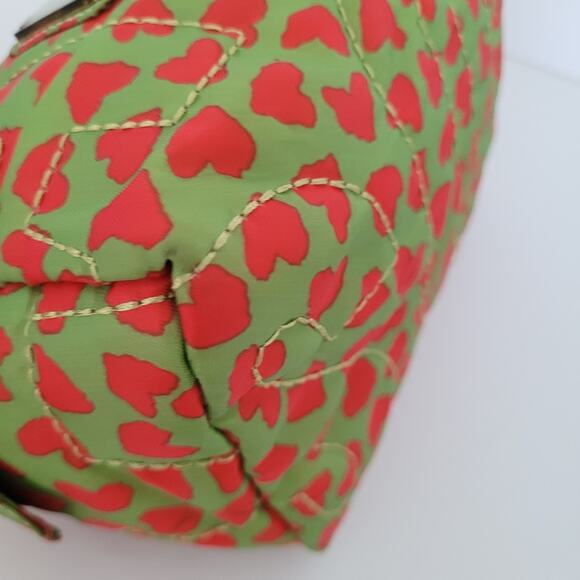 Marc Jacobs Work Supply Cosmetic Pouch Bag Medium Green Red Hearts Zip Nylon - Picture 9 of 10